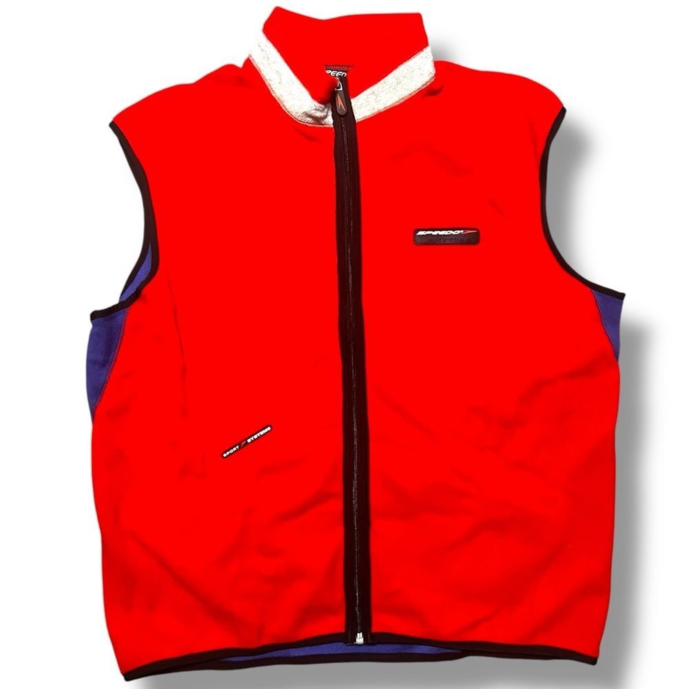 Speedo Red & Blue Colorblocked Full Zip Unisex Team Fleece Vest Size XL Comfy